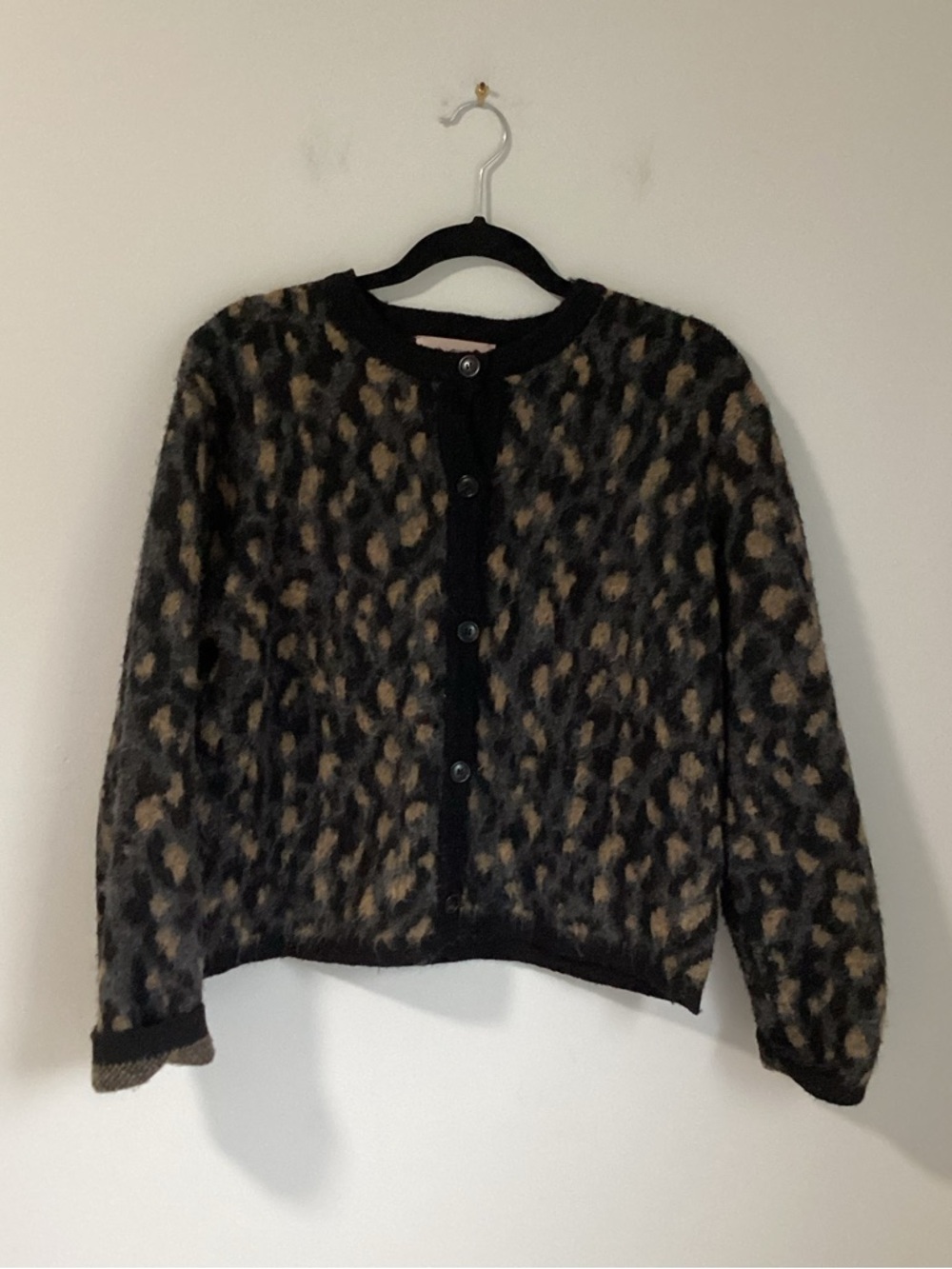 *Philosophy Leopard-Print Fuzzy Cardigan - Black & Brown C22